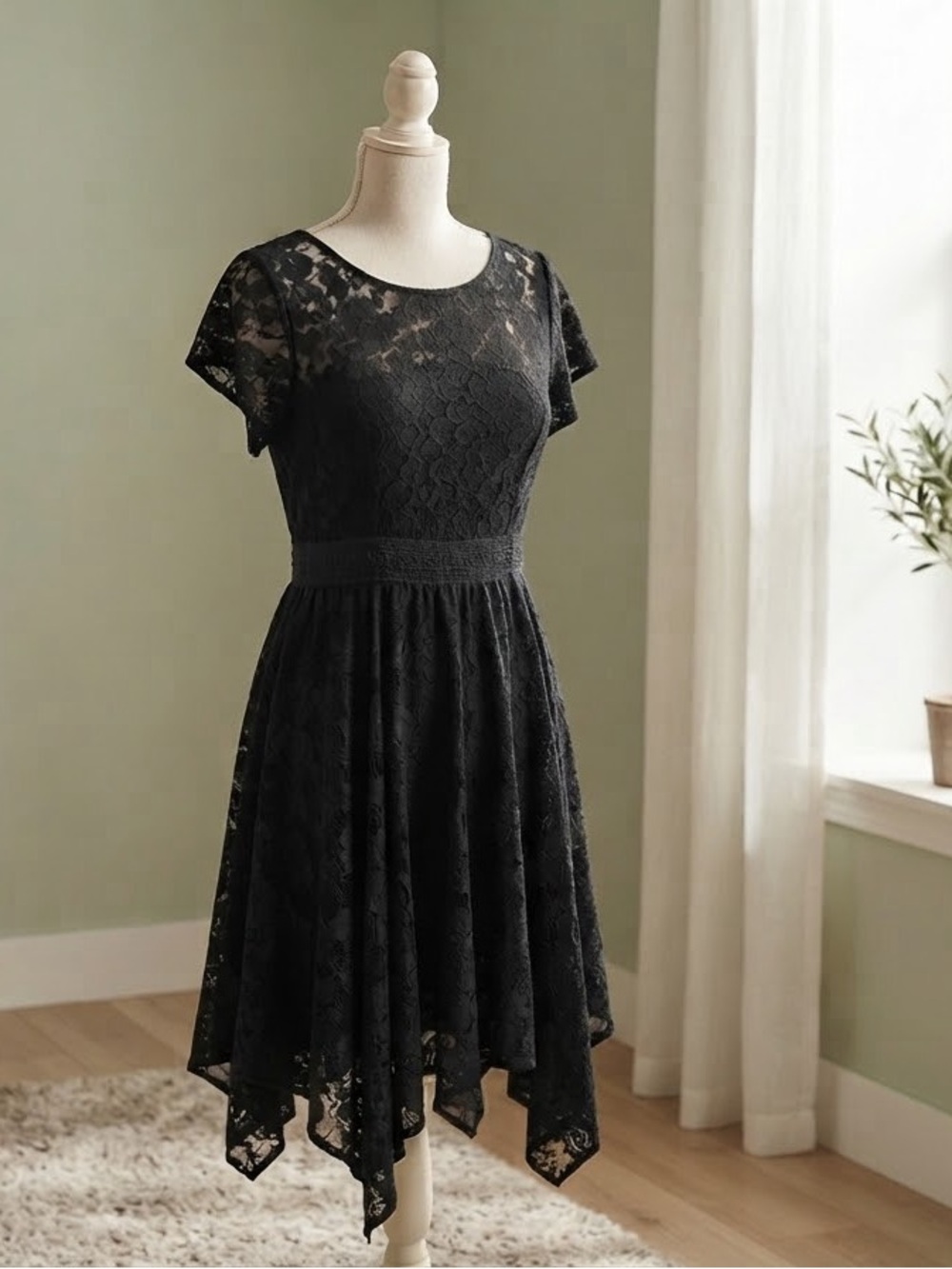 Elegant Black Lace Fit-and-Flare Dress
